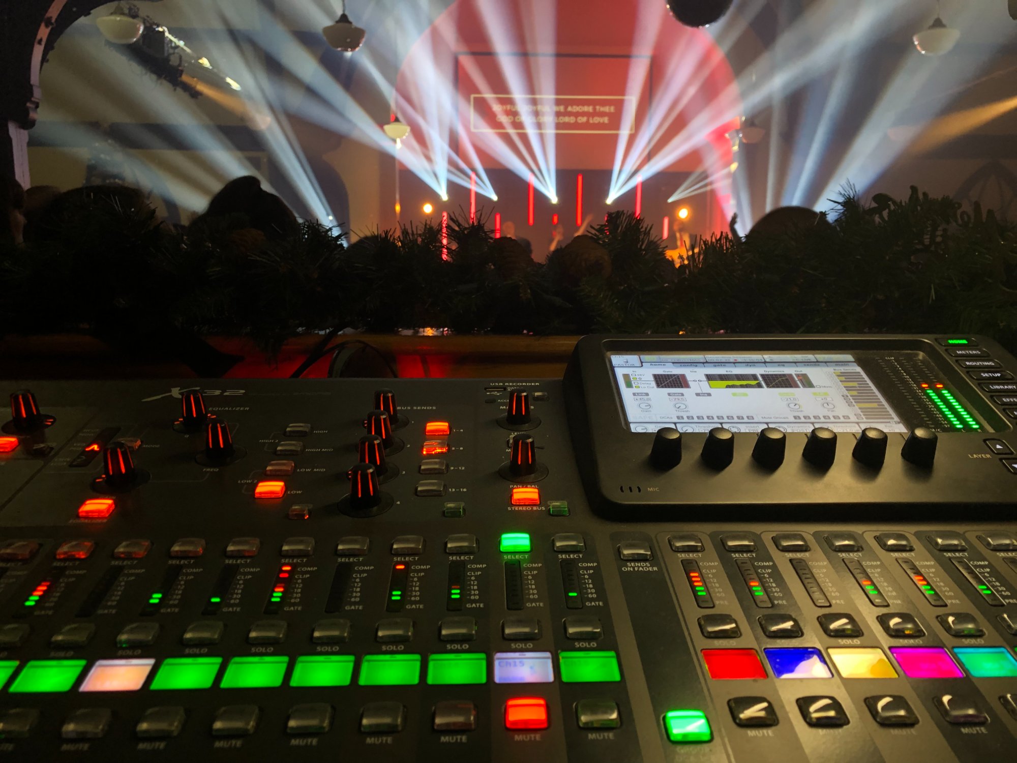 Live production — mixing board stage lights